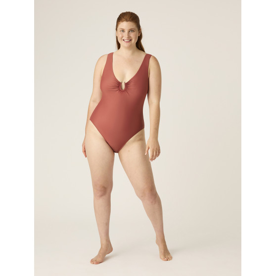 Menstruační plavky Modibodi High V Neck One Piece Sahara Red - VYBALENÉ (MODI4370SRVYB)