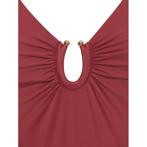 Menstruační plavky Modibodi High V Neck One Piece Sahara Red - VYBALENÉ (MODI4370SRVYB)