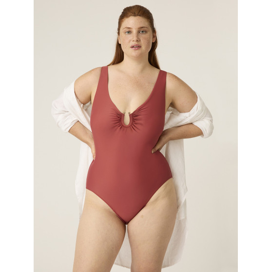 Menstruační plavky Modibodi High V Neck One Piece Sahara Red - VYBALENÉ (MODI4370SRVYB)